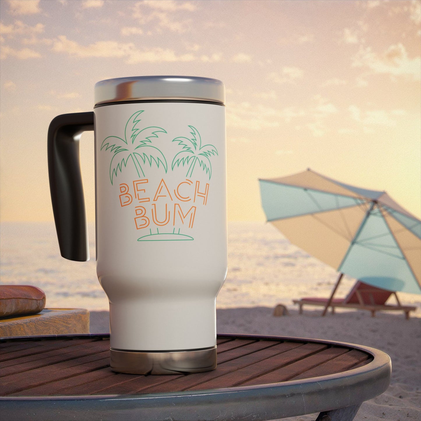 Stainless Steel Travel Mug with Handle, 14oz Beach Bum