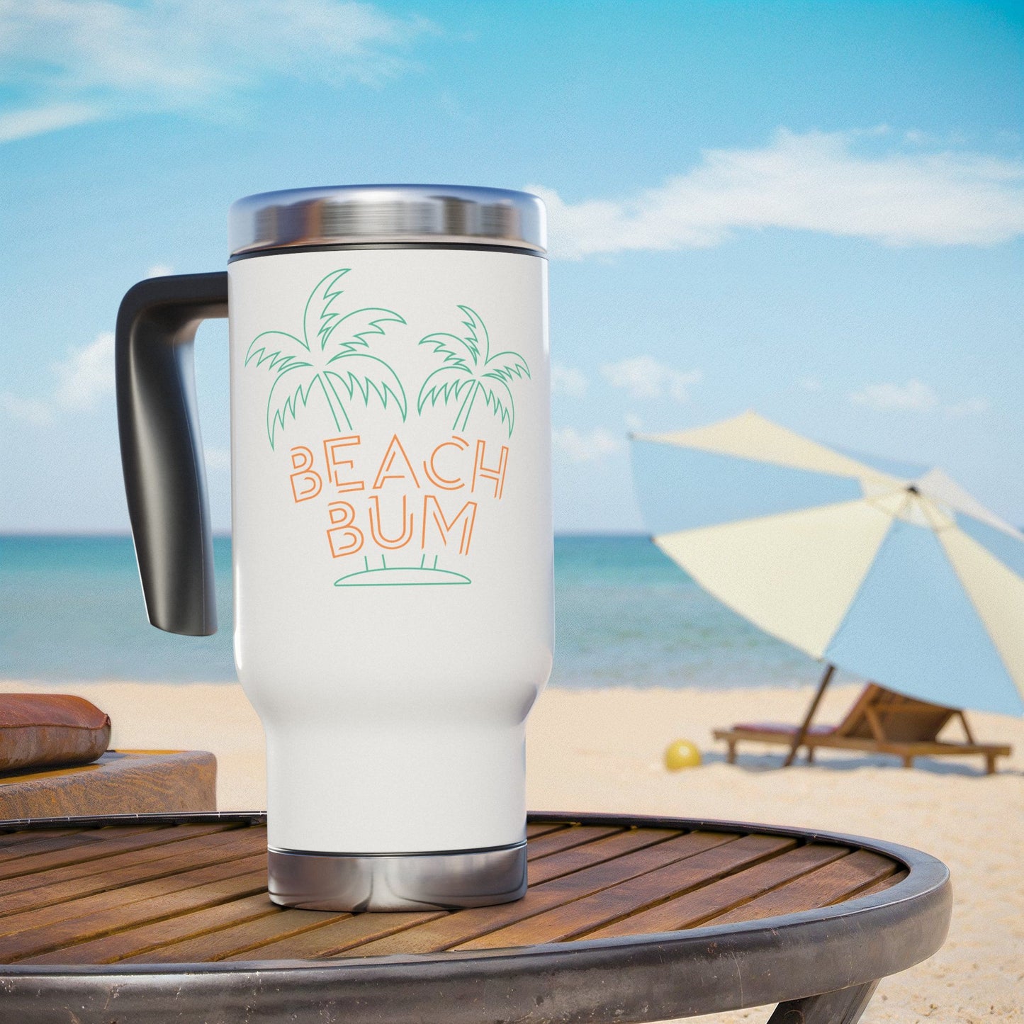 Stainless Steel Travel Mug with Handle, 14oz Beach Bum